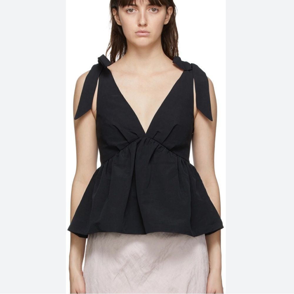 Brock Collection Black Ribes  Peplum Tank Top | Size 8